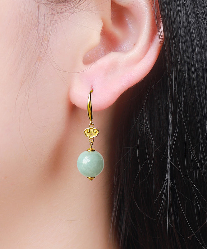 Cute Light Green Sterling Silver Overgild Jade Drop Earrings GH1088 Ada Fashion