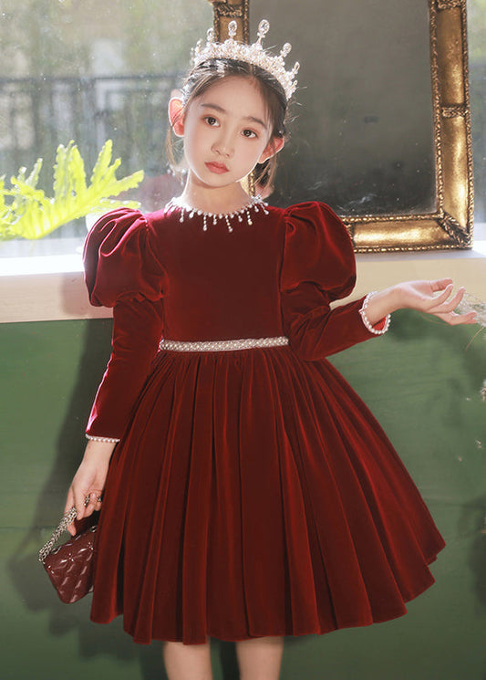 Long Velour Mulberry Bead Girls Silk Nail Cute Dress Patchwork FashionChic