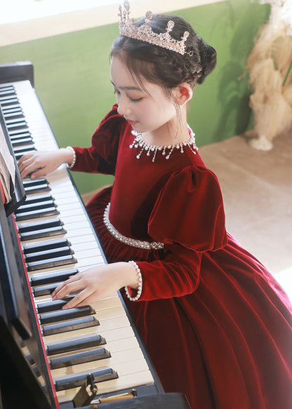 Long Velour Mulberry Bead Girls Silk Nail Cute Dress Patchwork FashionChic