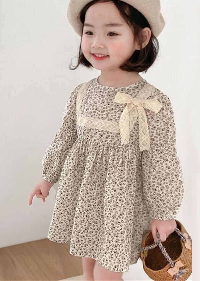 Cute O-Neck Print Lace Patchwork Bow Girls Mid Dress Long Sleeve SS1066 MM-RCTZ-FDM240601