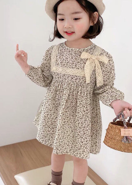 Cute O-Neck Print Lace Patchwork Bow Girls Mid Dress Long Sleeve SS1066 MM-RCTZ-FDM240601