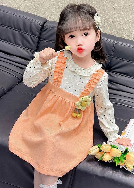 Cute Orange Ruffled False Two Pieces Cotton Girls Dress Fall XZ062 FALL-MM-RCTZ-FDGL240618