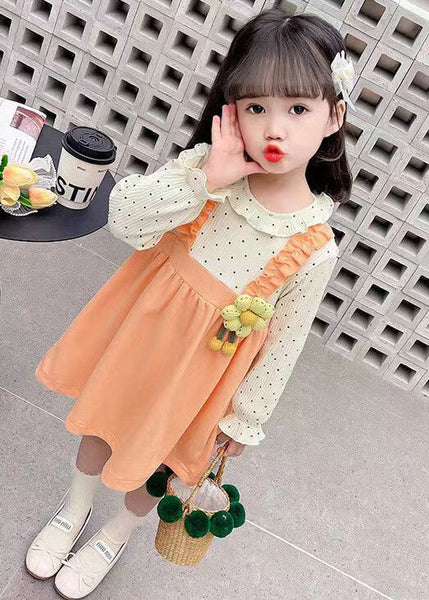 Cute Orange Ruffled False Two Pieces Cotton Girls Dress Fall XZ062 FALL-MM-RCTZ-FDGL240618