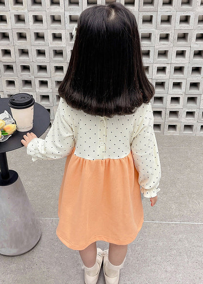 Cute Orange Ruffled False Two Pieces Cotton Girls Dress Fall XZ062 FALL-MM-RCTZ-FDGL240618