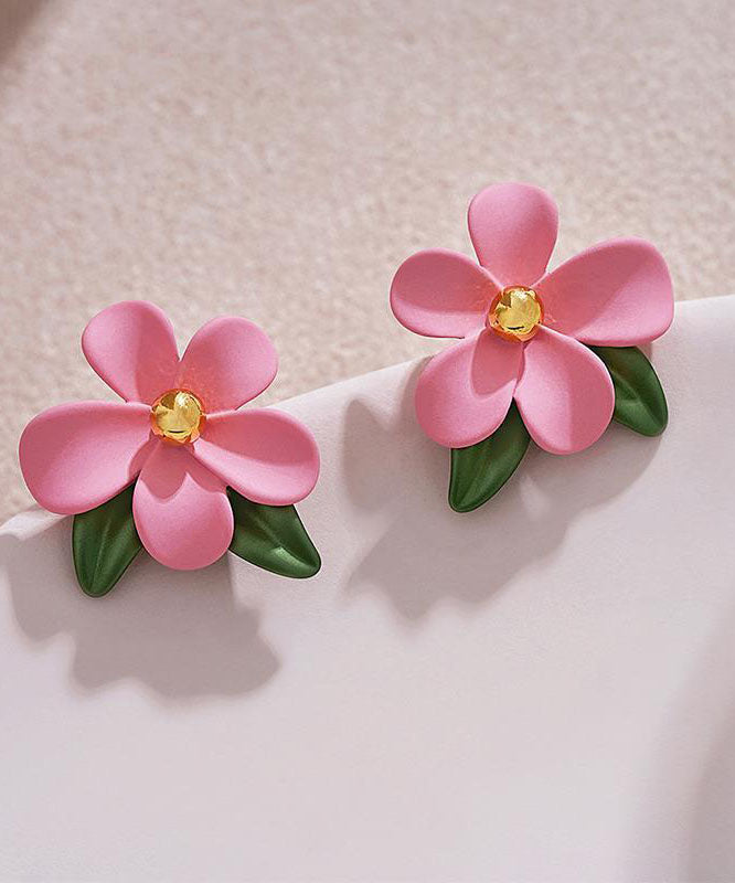 Cute Pink Acrylic Alloy Floral Stud Earrings YZ005 ABC