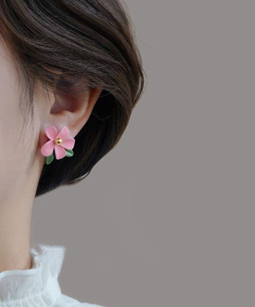 Cute Pink Acrylic Alloy Floral Stud Earrings YZ005 ABC