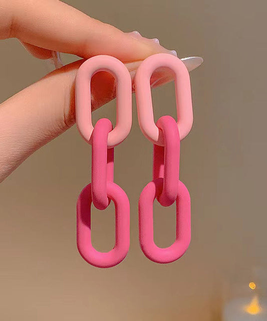 Cute Pink Alloy Chain Drop Earrings ZZ032 JEW-EAR240613