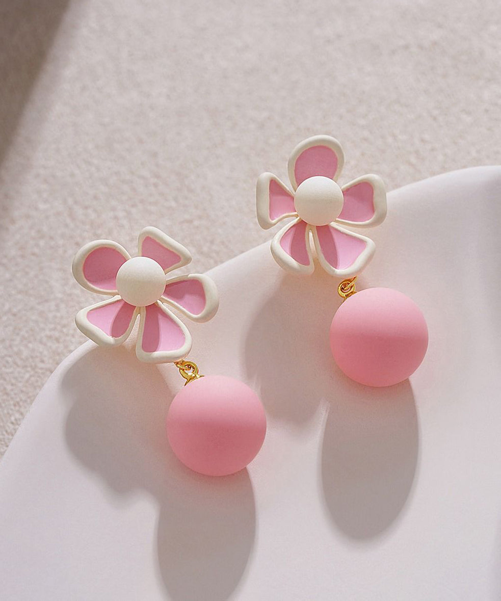 Cute Pink Alloy Floral Pearl Drop Earrings YZ009 ABC
