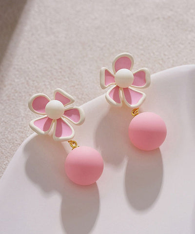 Cute Pink Alloy Floral Pearl Drop Earrings YZ009 ABC