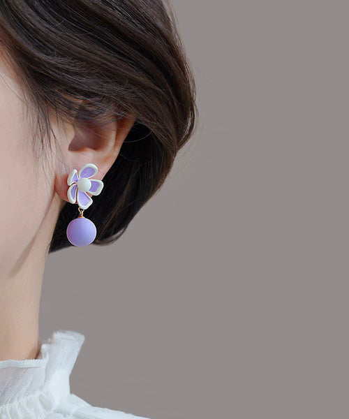 Cute Pink Alloy Floral Pearl Drop Earrings YZ009 ABC