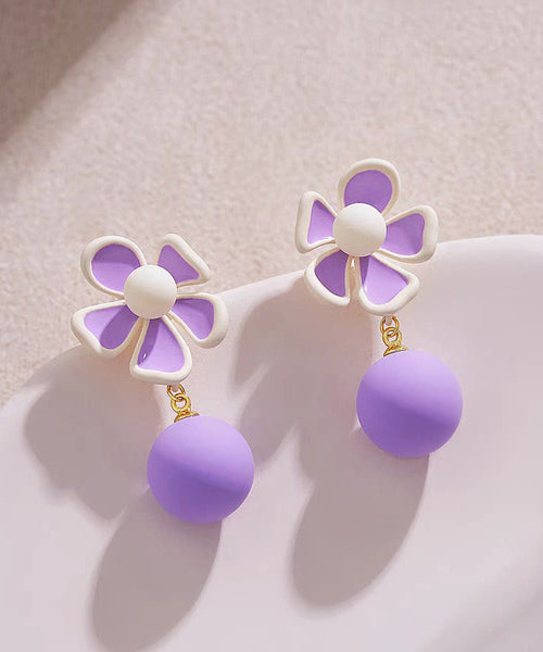Cute Pink Alloy Floral Pearl Drop Earrings YZ009 ABC