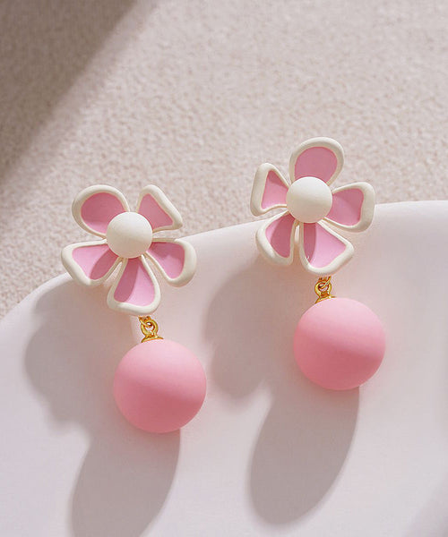 Cute Pink Alloy Floral Pearl Drop Earrings YZ009 ABC