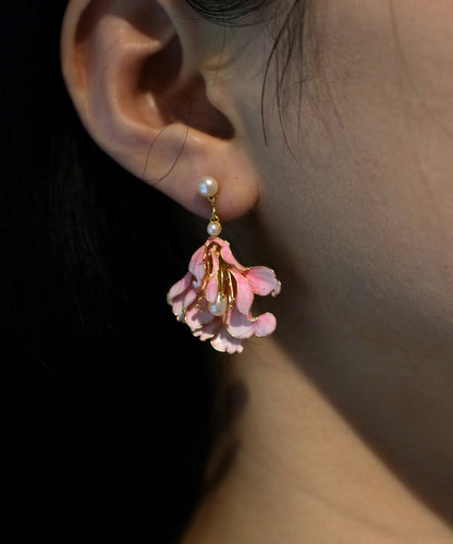 Cute Pink Alloy Pearl Enamel Jade Orchid Drop Earrings WQ007 JEW-EAR241102