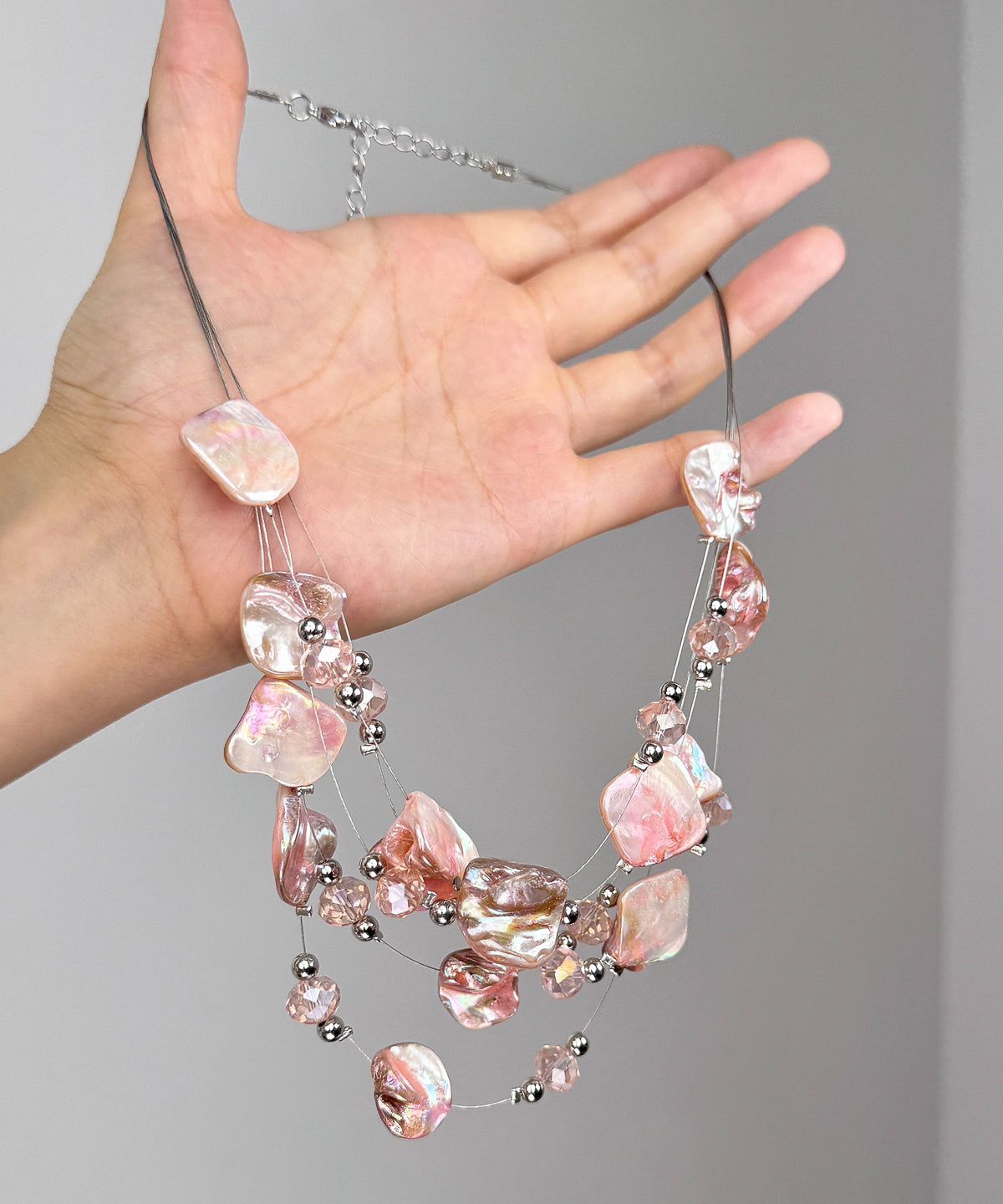 Layered Alloy Pendant Shell Cute Pink Necklace FashionChic