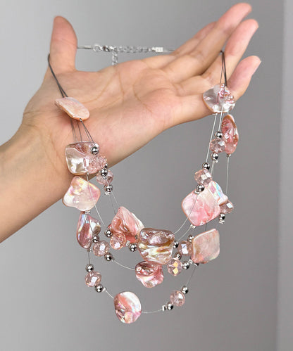 Layered Alloy Pendant Shell Cute Pink Necklace FashionChic