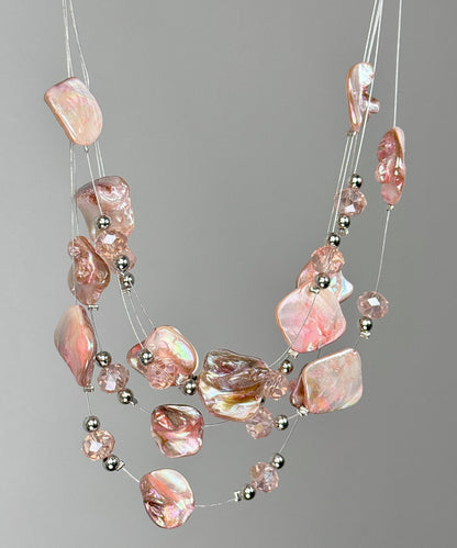 Layered Alloy Pendant Shell Cute Pink Necklace FashionChic