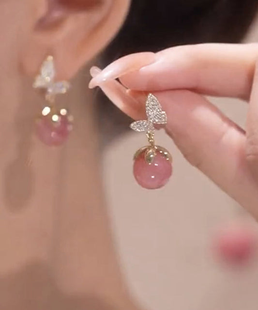 Zircon Cute Eye Butterfly Alloy Stone Cat Stud Pink Earrings FashionChic