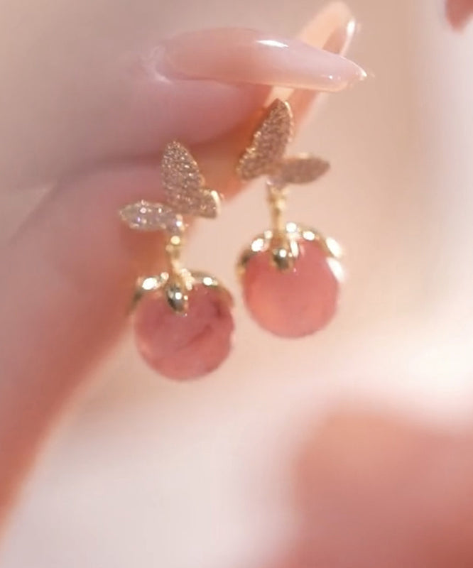 Zircon Cute Eye Butterfly Alloy Stone Cat Stud Pink Earrings FashionChic