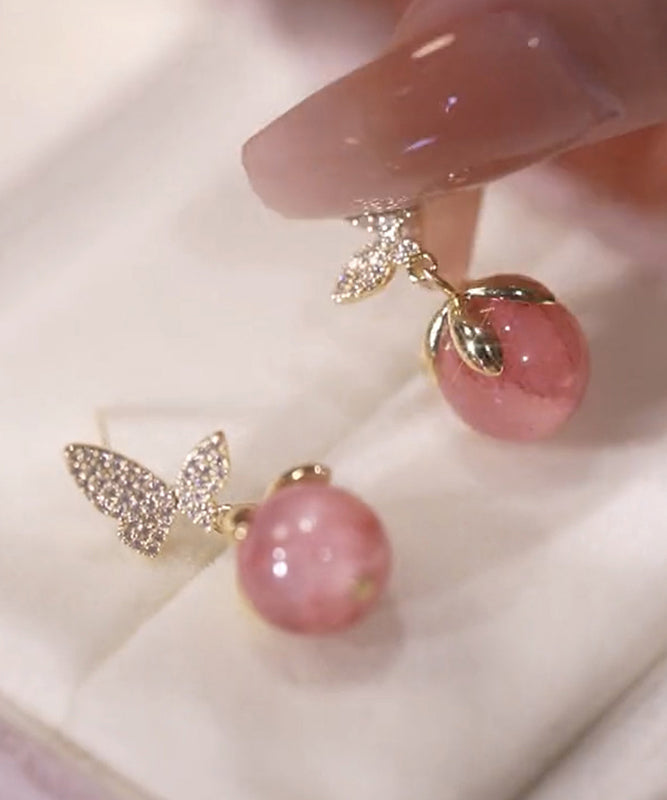 Zircon Cute Eye Butterfly Alloy Stone Cat Stud Pink Earrings FashionChic