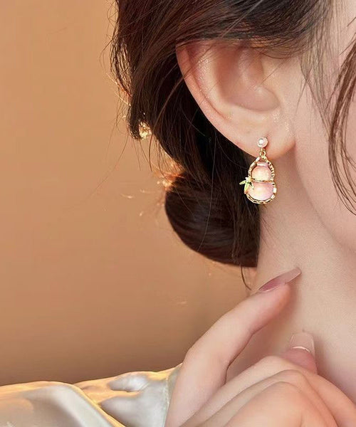 Alloy Pink Hollow Resin Out Earrings Drop Calabash Cute Zircon FashionChic
