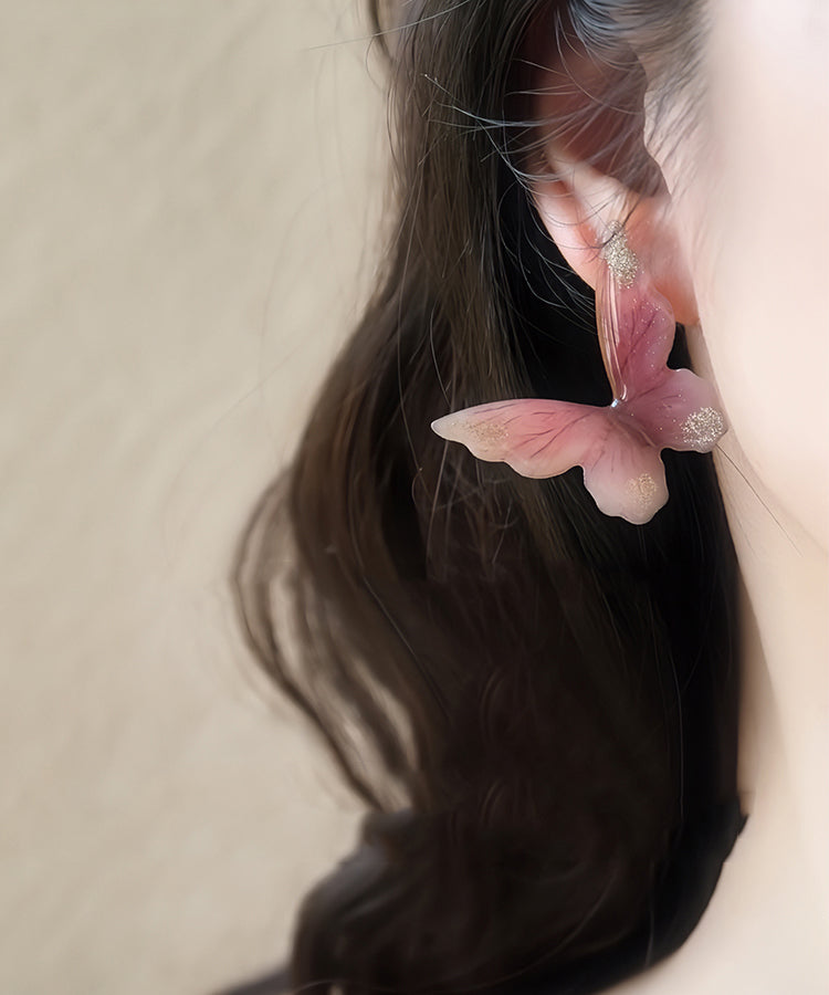 Cute Pink Butterfly Zircon Stud Earrings WQ015 JEW-EAR241102