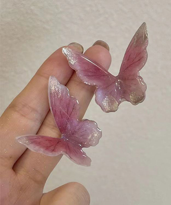 Cute Pink Butterfly Zircon Stud Earrings WQ015 JEW-EAR241102