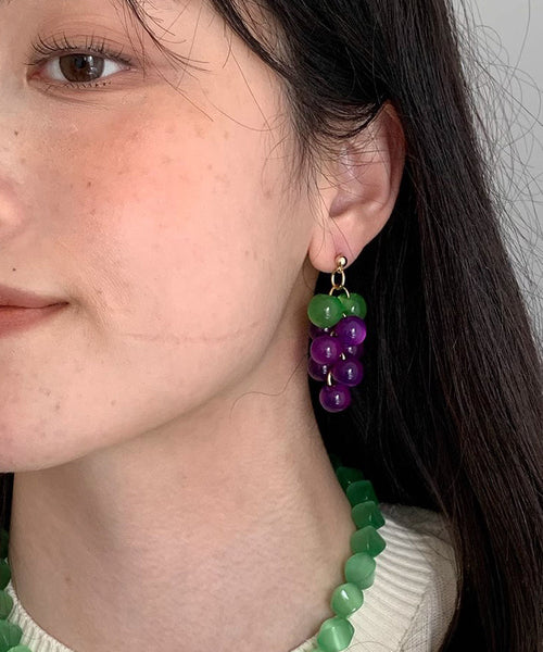 Drop Earrings Cat's Grape Alloy Pink Cute Copper Resin Eye Stone FashionChic