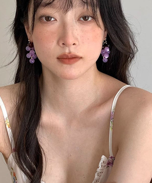 Drop Earrings Cat's Grape Alloy Pink Cute Copper Resin Eye Stone FashionChic