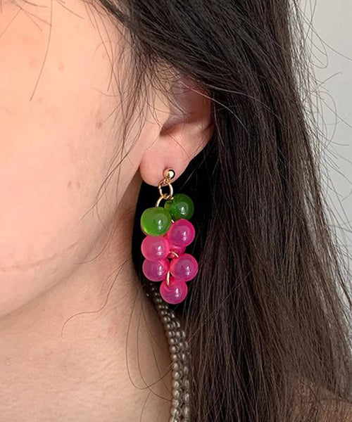 Drop Earrings Cat's Grape Alloy Pink Cute Copper Resin Eye Stone FashionChic