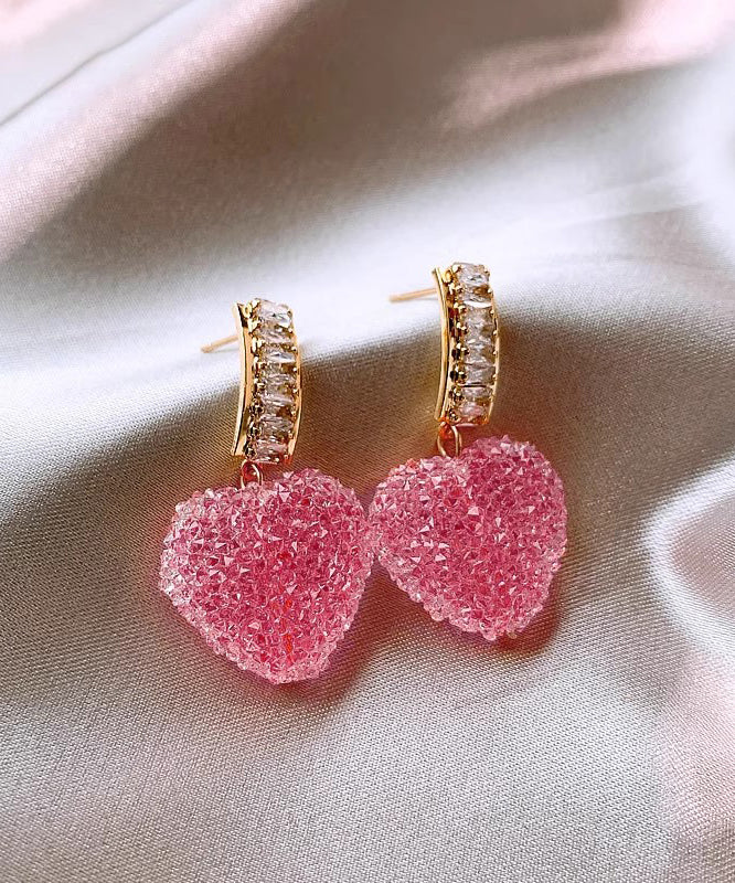 Cute Pink Copper Alloy Peach Heart Drop Earrings RB027 ABC