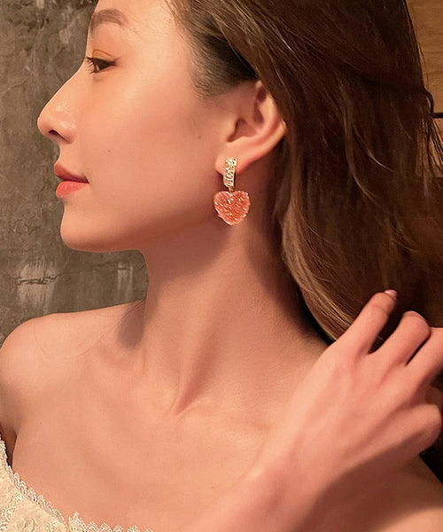 Cute Pink Copper Alloy Peach Heart Drop Earrings RB027 ABC