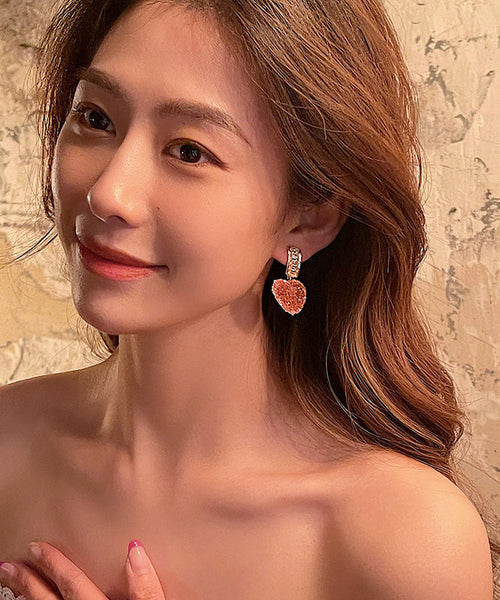 Cute Pink Copper Alloy Peach Heart Drop Earrings RB027 ABC
