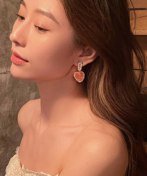 Cute Pink Copper Alloy Peach Heart Drop Earrings RB027 ABC