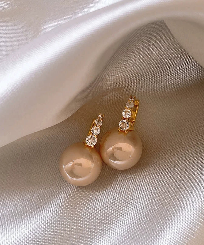 Cute Earrings Copper Pink Alloy Pearl Hoop FashionChic