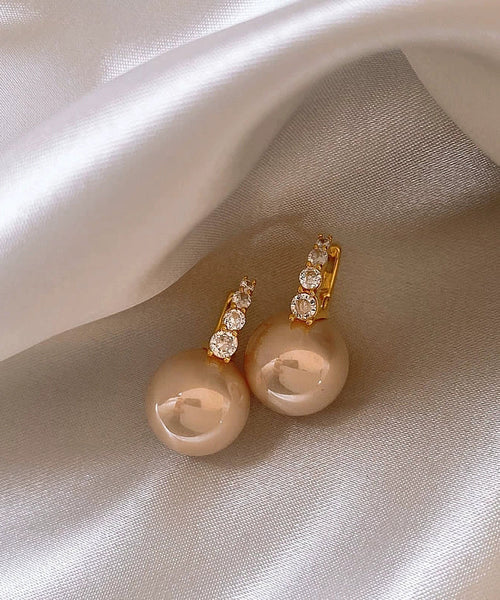 Cute Earrings Copper Pink Alloy Pearl Hoop FashionChic