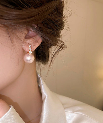 Cute Earrings Copper Pink Alloy Pearl Hoop FashionChic