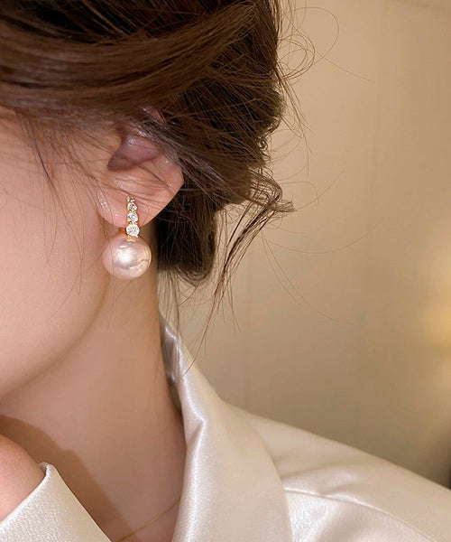 Cute Earrings Copper Pink Alloy Pearl Hoop FashionChic