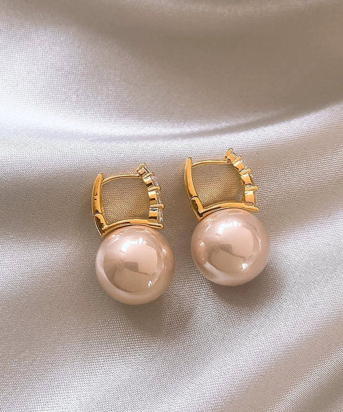 Cute Earrings Copper Pink Alloy Pearl Hoop FashionChic