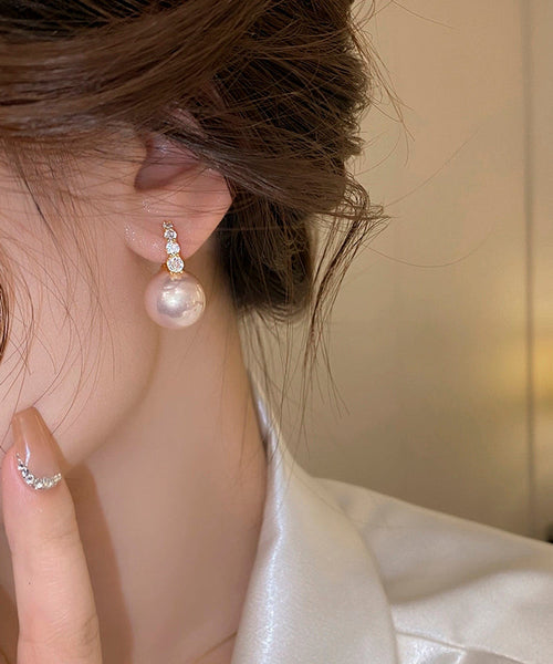 Cute Earrings Copper Pink Alloy Pearl Hoop FashionChic