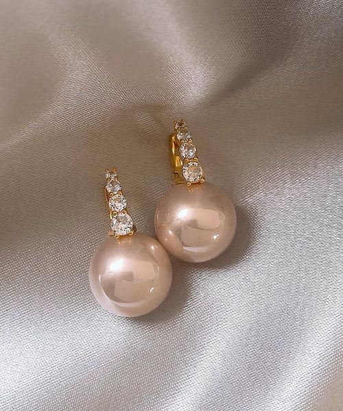 Cute Earrings Copper Pink Alloy Pearl Hoop FashionChic