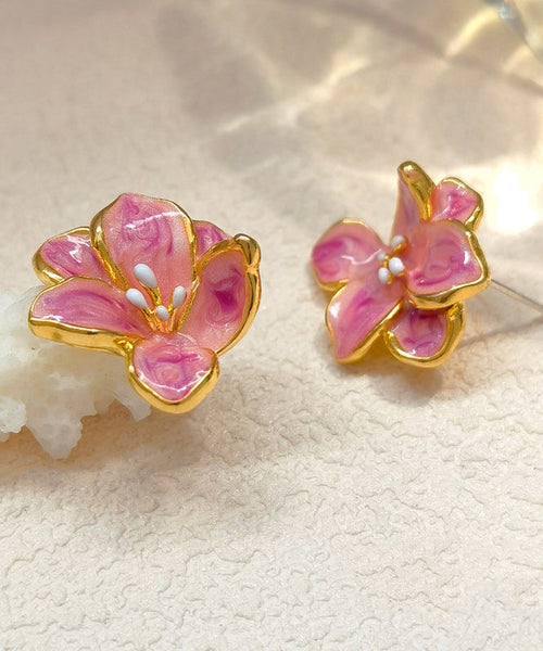 Drip Stud Cute Floral Glaze Earrings Copper Pink FashionChic
