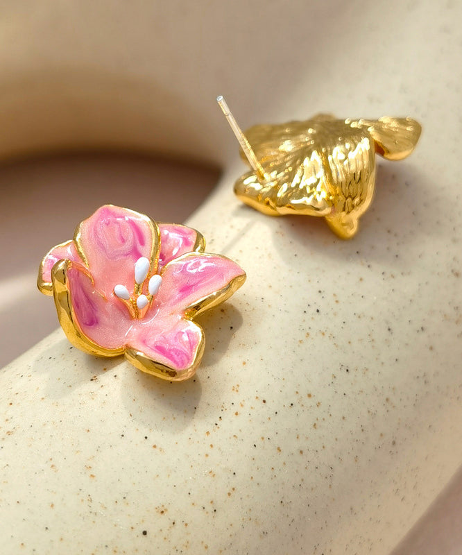Drip Stud Cute Floral Glaze Earrings Copper Pink FashionChic
