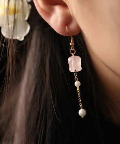 Cute Pink Copper Overgild Crystal Pearl Lily Of The Valley Tassel Drop Earrings QU034 JEW-EAR241007