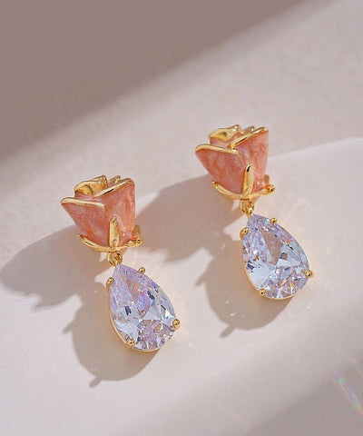 Rose Pink Gem Zircon Cute Copper Stone Water Earrings Drop FashionChic