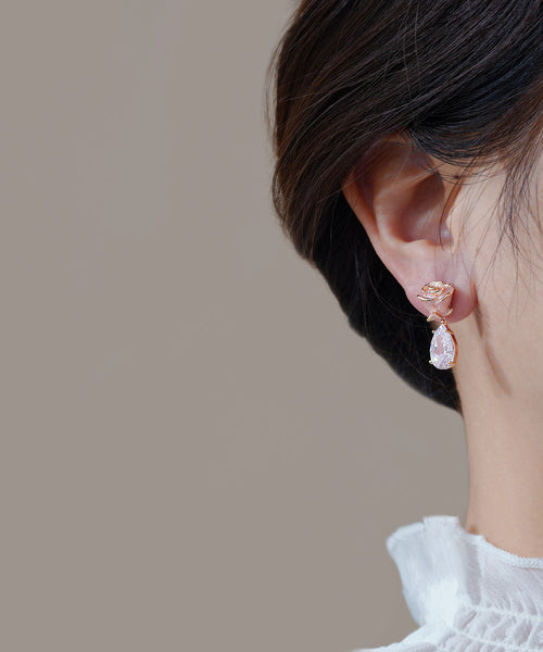 Rose Pink Gem Zircon Cute Copper Stone Water Earrings Drop FashionChic