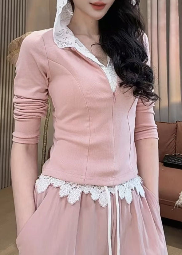 And Leg Wide Pants Two Pieces Hooded Fake Cute Sweatshirt Pink FashionChic