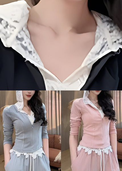 And Leg Wide Pants Two Pieces Hooded Fake Cute Sweatshirt Pink FashionChic