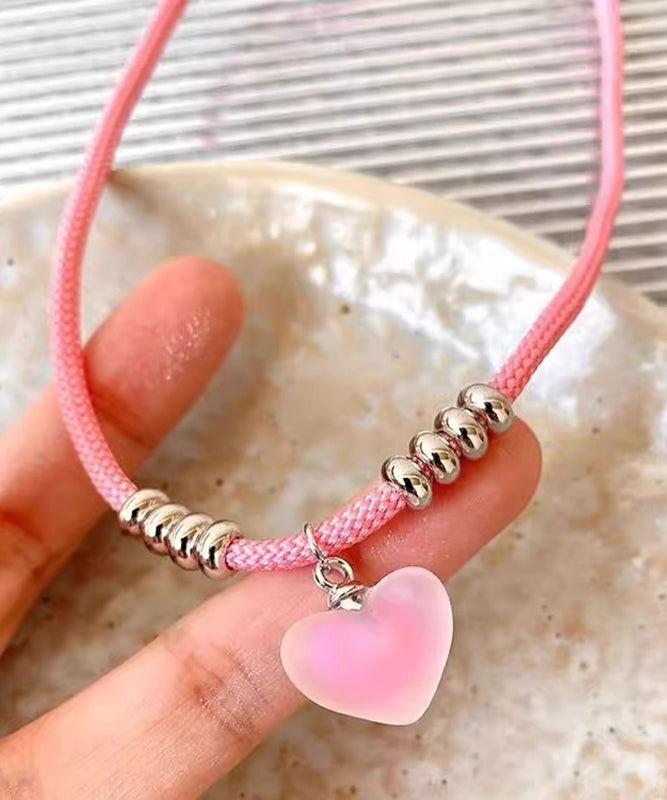 Cute Pink Handmade Weaving Love Pendant Necklace RA037 ABC