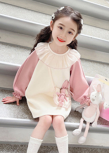 Cute Pink Kids Long Dress Lantern Sleeve TG006