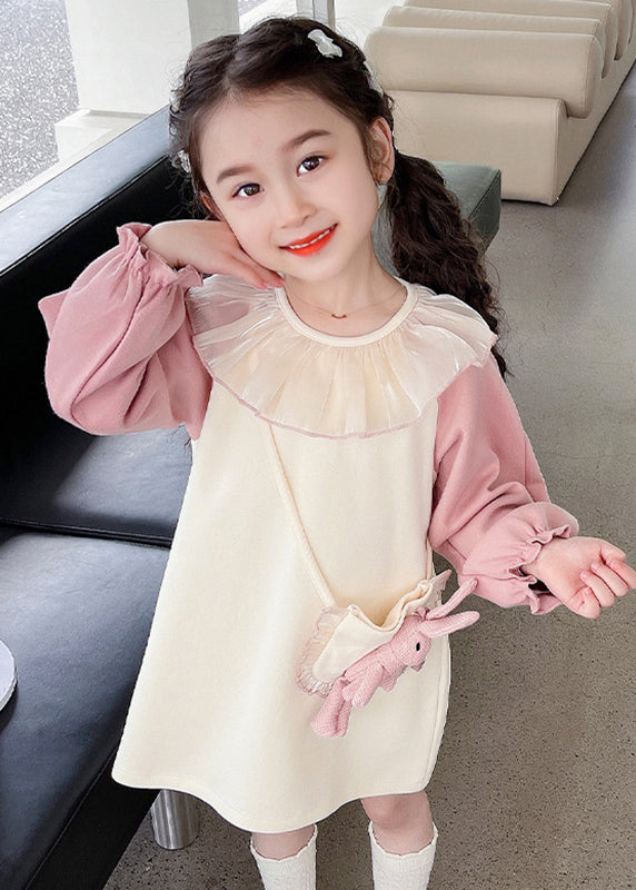 Cute Pink Kids Long Dress Lantern Sleeve TG006